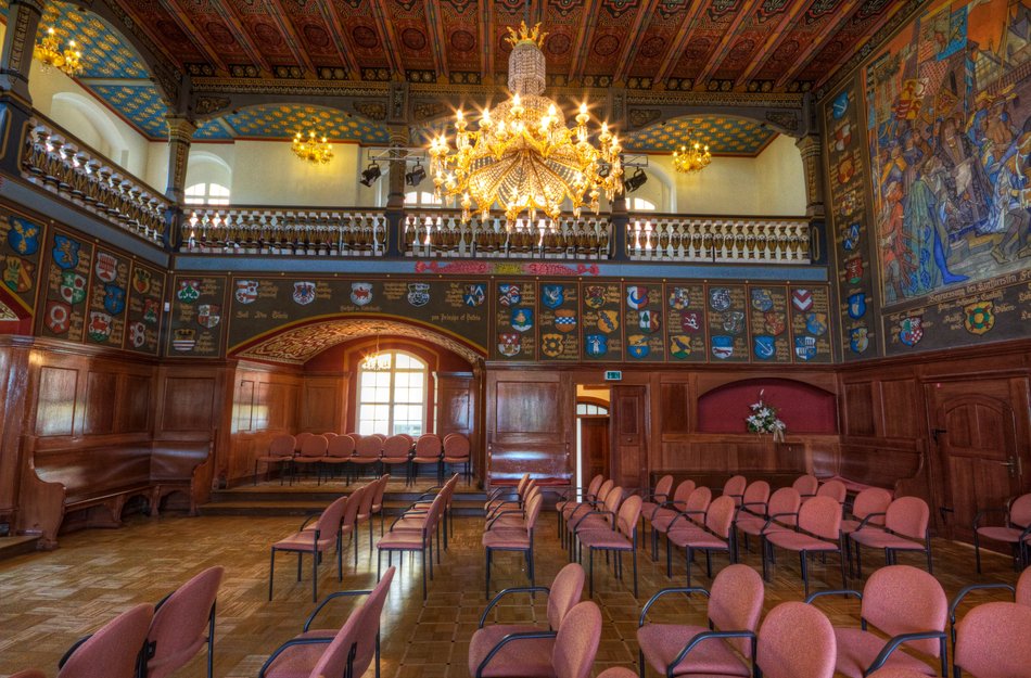 Banquet hall in a city hall with chandelier